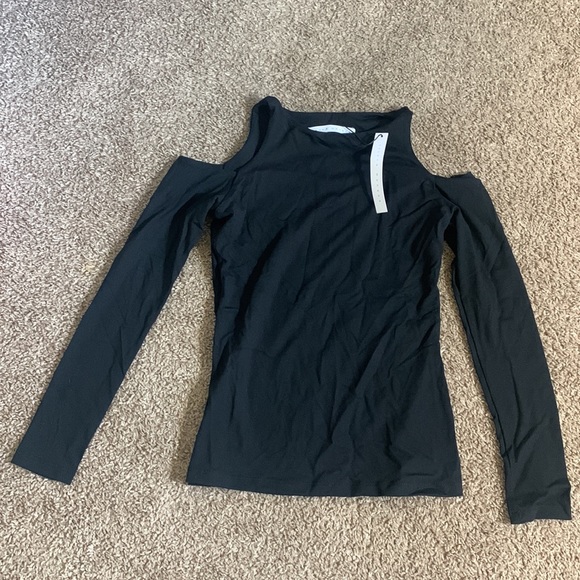 Susana Monaco Open Shoulder Long Sleeve Crew Top in Black XS - Picture 4 of 5
